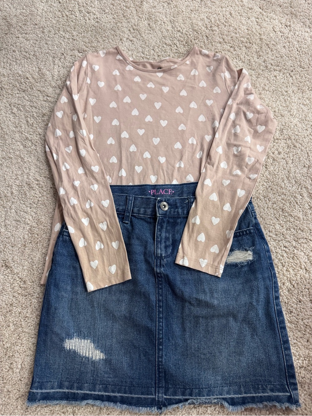 H&M Long-Sleeve Heart Tee & Denim Skirt